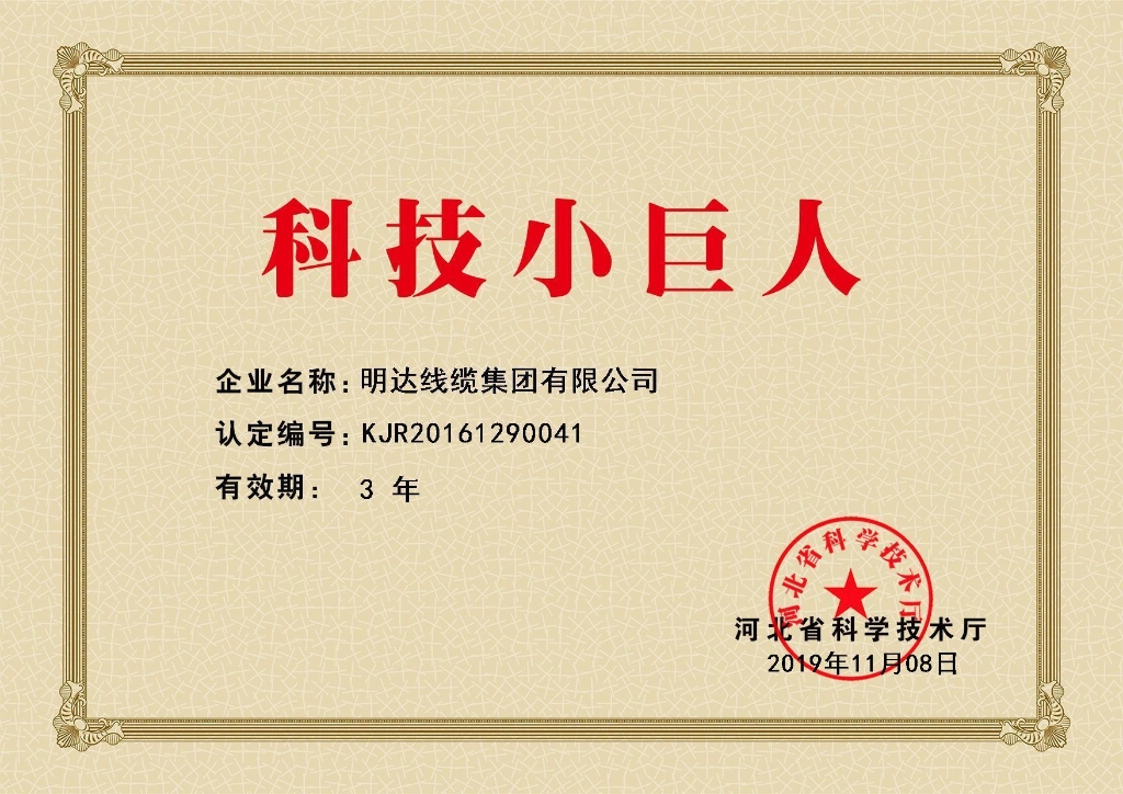 亚美AM8AG线缆被认定为河北省科技小巨人企业